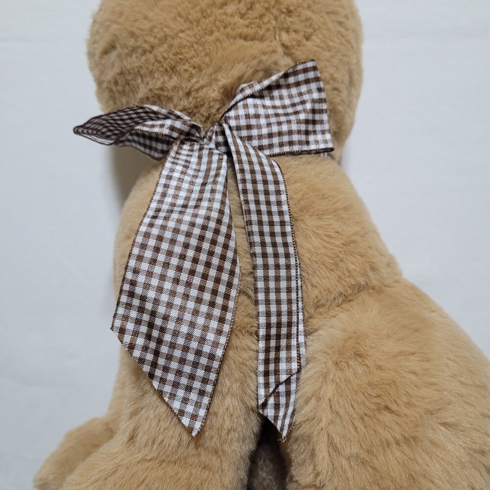 Plush Bunny Gingham Bow Rabbit Stuffed Animal Soft Brown Easter Cottagecore - Picture 7 of 11